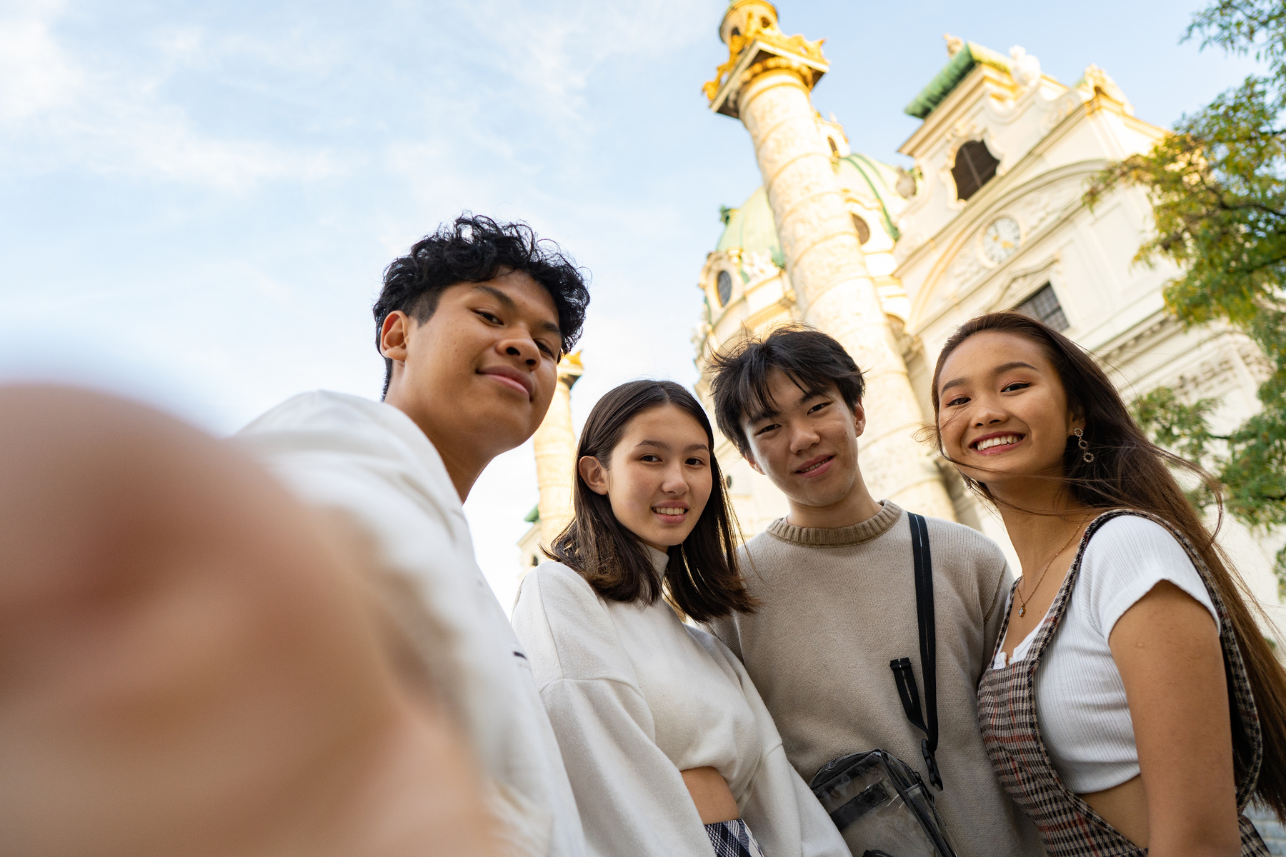 Asian friends taking selfie